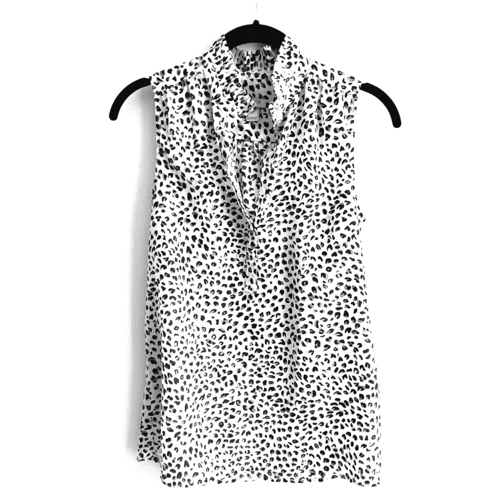 J. Crew White Leopard Printing Sleeveless Shirt